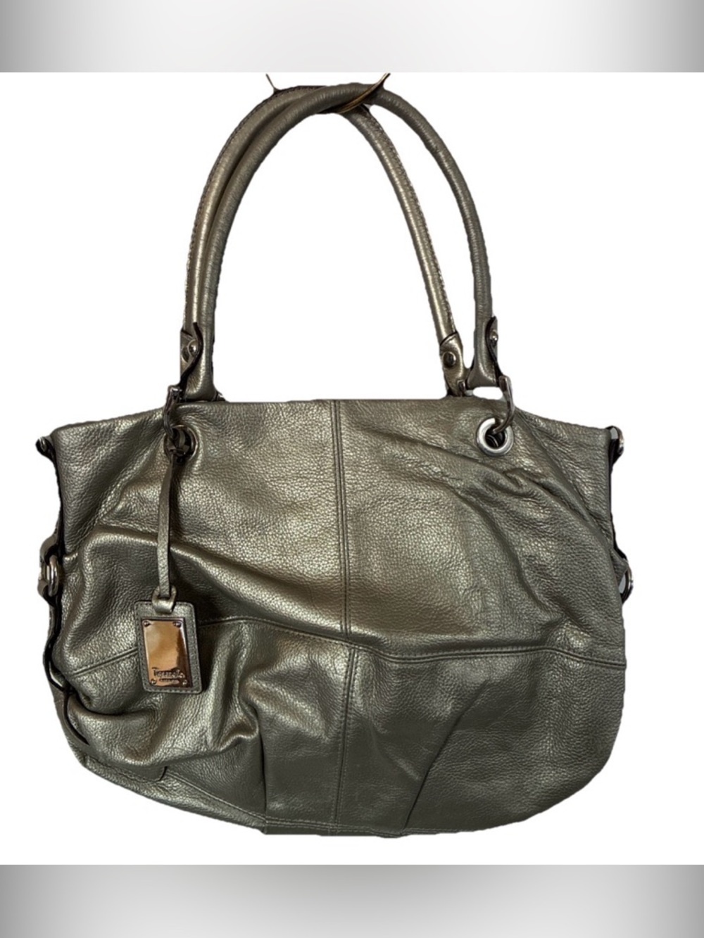 TIGNANELLO GENUINE LEATHER Double handle purse SLOUCHY SOFT CHARM SILVER Magnet